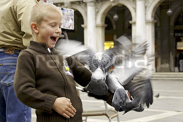 Stock Photo Eec Europe Town Pigeon Boy Bird Flight Venise Les Pigeons De La Place Saint Marc Venice The Pigeons Of Piazza San Marco